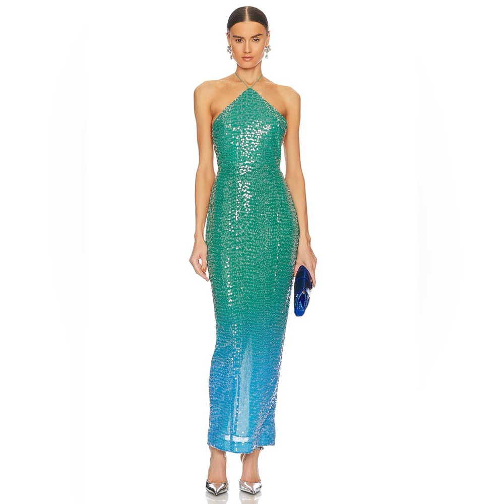 SAU LEE Jasmin Dress in Green Blue Ombre